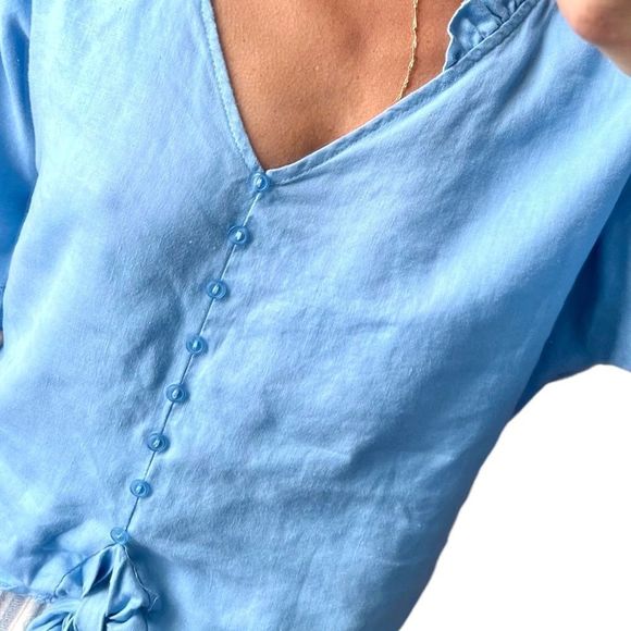 For Cynthia 100% Linen Blue Sailorcore Top S: M - Picture 8 of 9